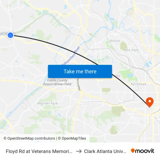 Floyd Rd at Veterans Memorial Hwy to Clark Atlanta University map