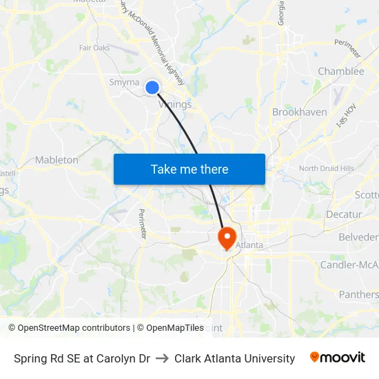 Spring Rd SE at Carolyn Dr to Clark Atlanta University map