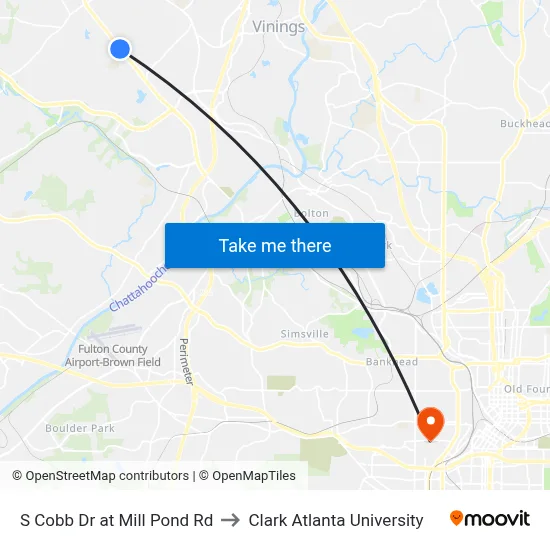 S Cobb Dr at Mill Pond Rd to Clark Atlanta University map