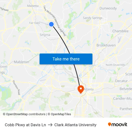 Cobb Pkwy at Davis Ln to Clark Atlanta University map