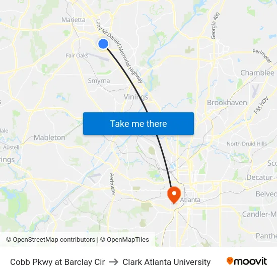 Cobb Pkwy at Barclay Cir to Clark Atlanta University map