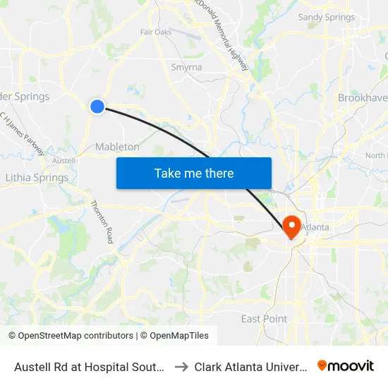 Austell Rd at Hospital South Dr to Clark Atlanta University map
