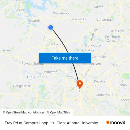 Frey Rd at Campus Loop to Clark Atlanta University map