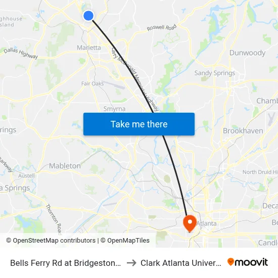 Bells Ferry Rd at Bridgestone Dr to Clark Atlanta University map
