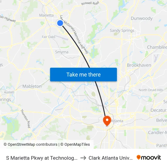 S Marietta Pkwy at Technology Pkwy to Clark Atlanta University map