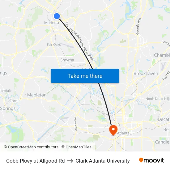 Cobb Pkwy at Allgood Rd to Clark Atlanta University map