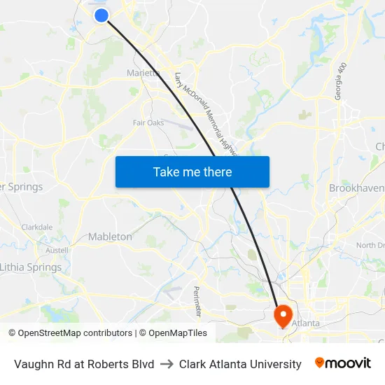 Vaughn Rd at Roberts Blvd to Clark Atlanta University map