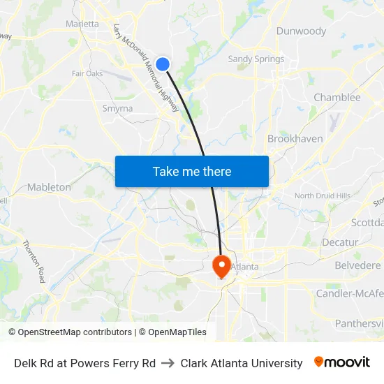 Delk Rd at Powers Ferry Rd to Clark Atlanta University map