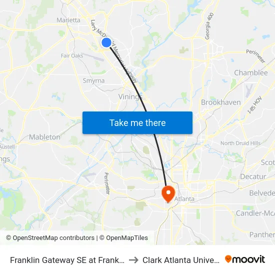 Franklin Gateway SE at Franklin Ct to Clark Atlanta University map