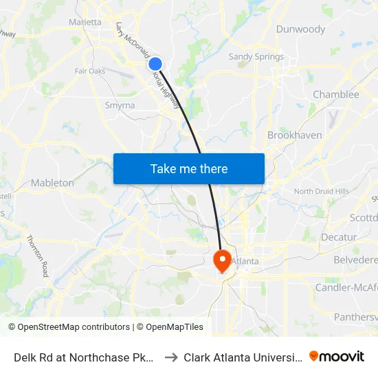 Delk Rd at Northchase Pkwy to Clark Atlanta University map