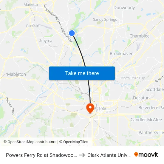 Powers Ferry Rd at Shadowood Pkwy to Clark Atlanta University map