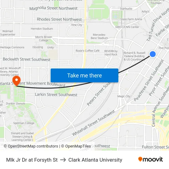 Mlk Jr Dr at Forsyth St to Clark Atlanta University map