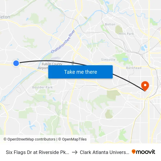 Six Flags Dr at Riverside Pkwy to Clark Atlanta University map