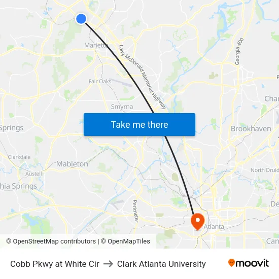 Cobb Pkwy at White Cir to Clark Atlanta University map