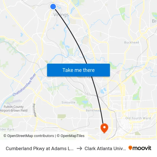 Cumberland Pkwy at Adams Lake Blvd to Clark Atlanta University map