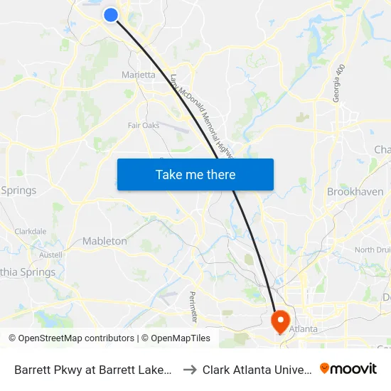 Barrett Pkwy at Barrett Lakes Blvd to Clark Atlanta University map