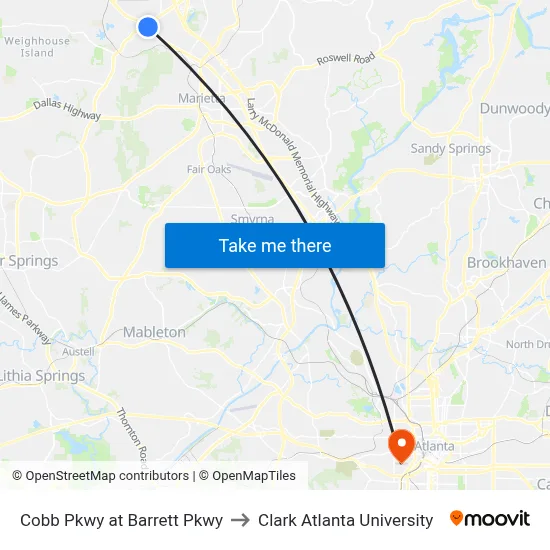 Cobb Pkwy at Barrett Pkwy to Clark Atlanta University map