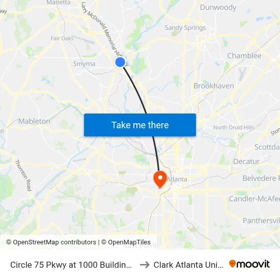 Circle 75 Pkwy at 1000 Building Entrance to Clark Atlanta University map