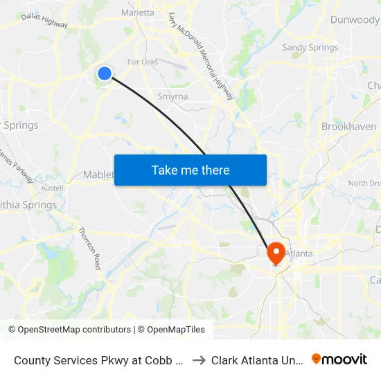 County Services Pkwy at Cobb Co Trash Tr to Clark Atlanta University map
