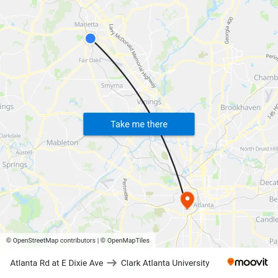 Atlanta Rd at E Dixie Ave to Clark Atlanta University map