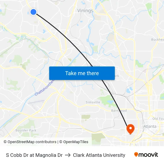 S Cobb Dr at Magnolia Dr to Clark Atlanta University map