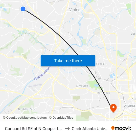 Concord Rd SE at N Cooper Lake Rd to Clark Atlanta University map