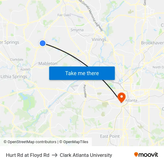 Hurt Rd at Floyd Rd to Clark Atlanta University map