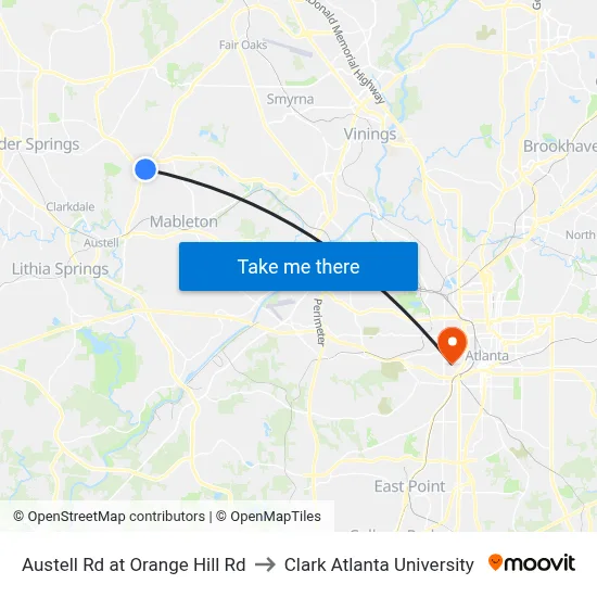 Austell Rd at Orange Hill Rd to Clark Atlanta University map