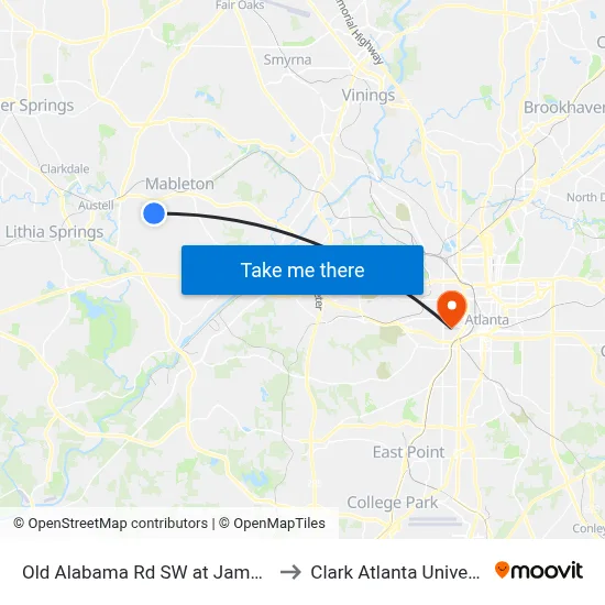 Old Alabama Rd SW at James Rd to Clark Atlanta University map