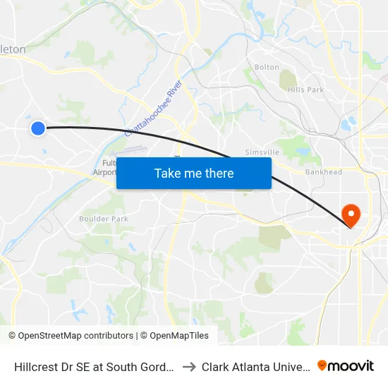 Hillcrest Dr SE at South Gordon Rd to Clark Atlanta University map