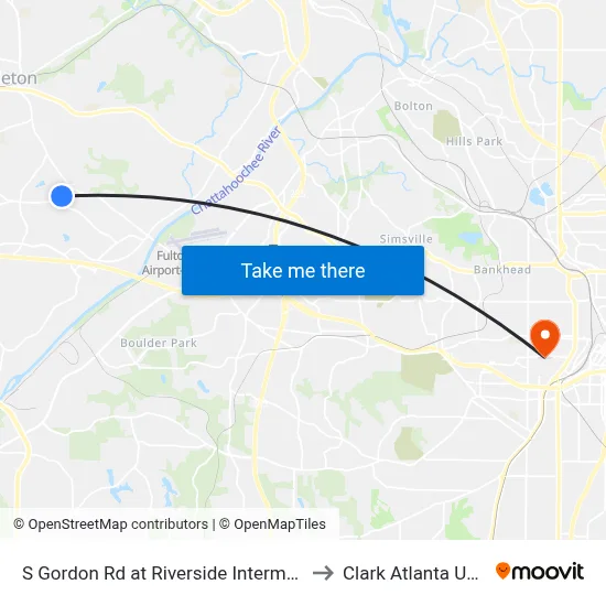 S Gordon Rd at Riverside Intermediate School to Clark Atlanta University map