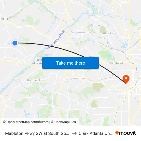 Mableton Pkwy SW at South Gordon Rd SW to Clark Atlanta University map