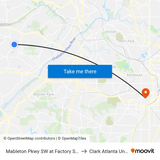 Mableton Pkwy SW at Factory Schoals Rd S to Clark Atlanta University map