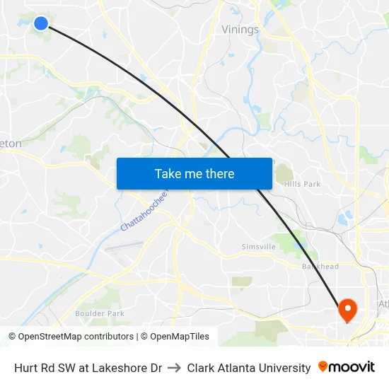 Hurt Rd SW at Lakeshore Dr to Clark Atlanta University map