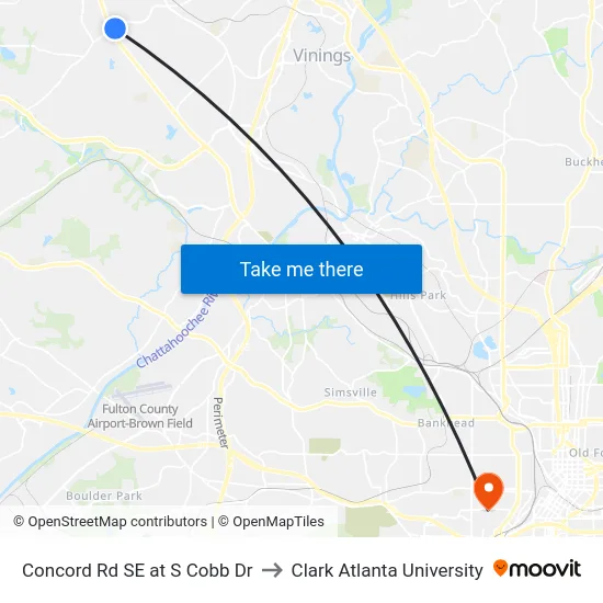 Concord Rd SE at S Cobb Dr to Clark Atlanta University map