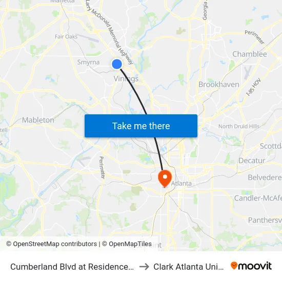 Cumberland Blvd at Residence Inn Loop to Clark Atlanta University map