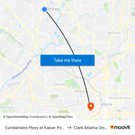 Cumberland Pkwy at Kaiser Permanente to Clark Atlanta University map