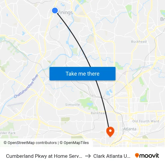 Cumberland Pkwy at Home Services at Home to Clark Atlanta University map