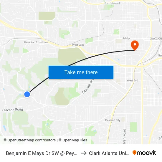 Benjamin E Mays Dr SW @ Peyton Rd SW to Clark Atlanta University map