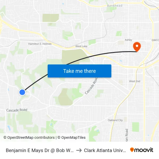 Benjamin E Mays Dr @ Bob White Dr to Clark Atlanta University map