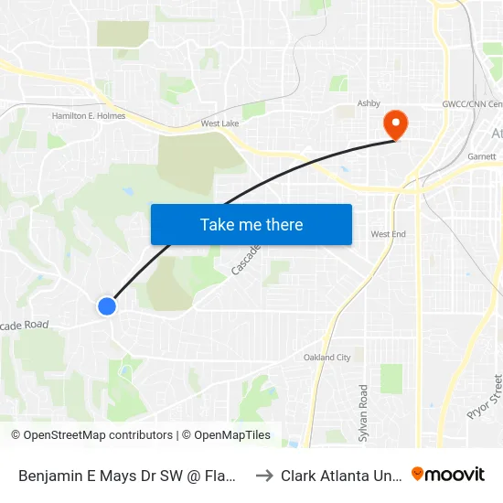 Benjamin E Mays Dr SW @ Flamingo Dr NW to Clark Atlanta University map