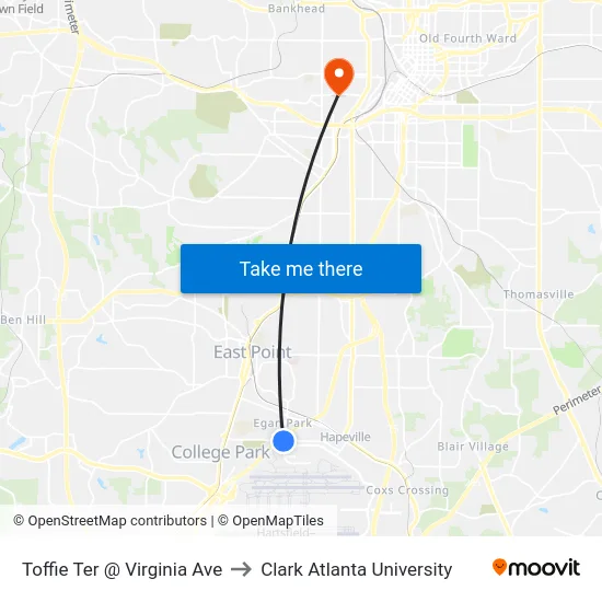Toffie Ter @ Virginia Ave to Clark Atlanta University map