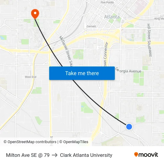 Milton Ave SE @ 79 to Clark Atlanta University map