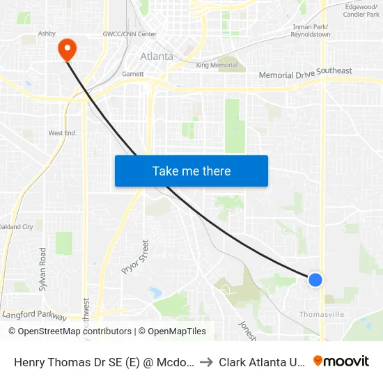 Henry Thomas Dr SE (E) @ Mcdonough Blvd SE to Clark Atlanta University map