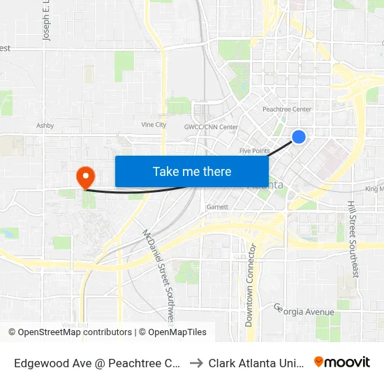 Edgewood Ave @ Peachtree Center Ave to Clark Atlanta University map