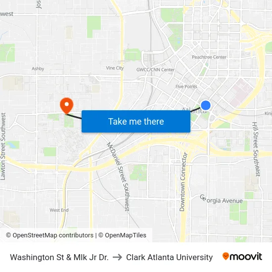 Washington St & Mlk Jr Dr. to Clark Atlanta University map