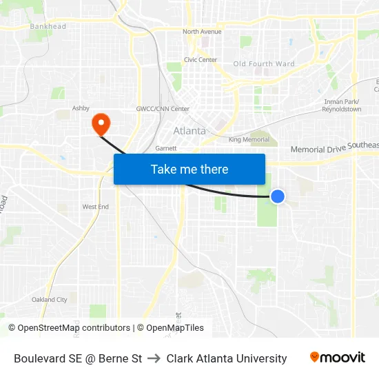 Boulevard SE @ Berne St to Clark Atlanta University map