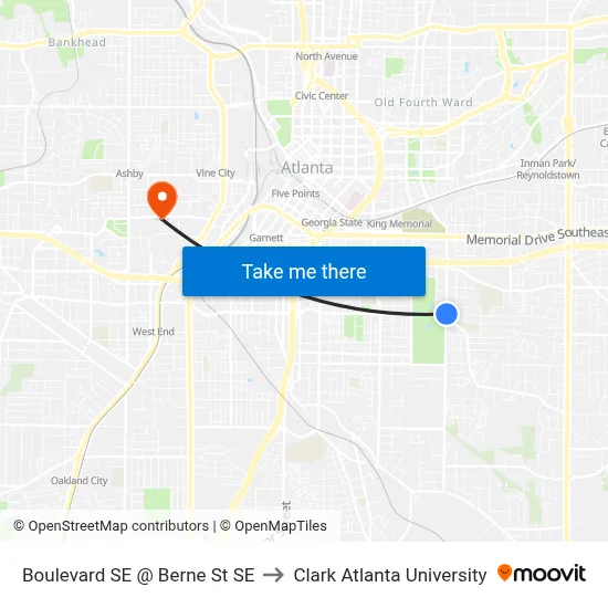 Boulevard SE @ Berne St SE to Clark Atlanta University map