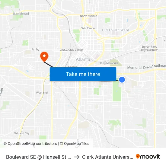 Boulevard SE @ Hansell St SE to Clark Atlanta University map