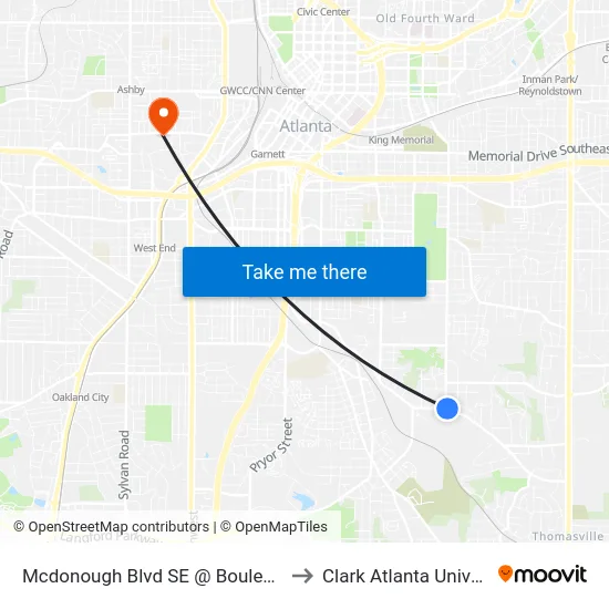 Mcdonough Blvd SE @ Boulevard SE to Clark Atlanta University map